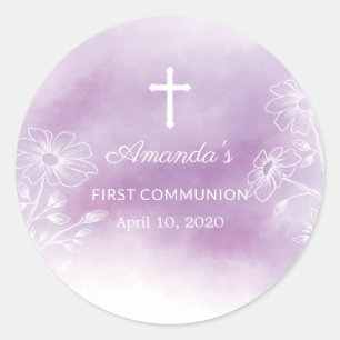 Purple Watercolor First Holy Communion Sticker