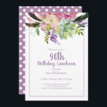 Purple Watercolor Floral 90th Birthday Invitation<br><div class="desc">This pink and purple watercolor floral invitation is perfect for your special celebration. This design features a white background accented with a boho floral and succulent arrangement with custom typography. Add your information to complete the look.</div>
