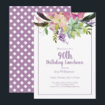 Purple Watercolor Floral 90th Birthday Invitation<br><div class="desc">This pink and purple watercolor floral invitation is perfect for your special celebration. This design features a white background accented with a boho floral and succulent arrangement with custom typography. Add your information to complete the look.</div>