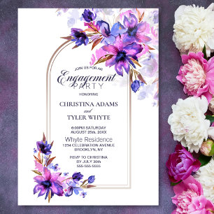 Purple Watercolor Floral Arch Engagement Party Invitation