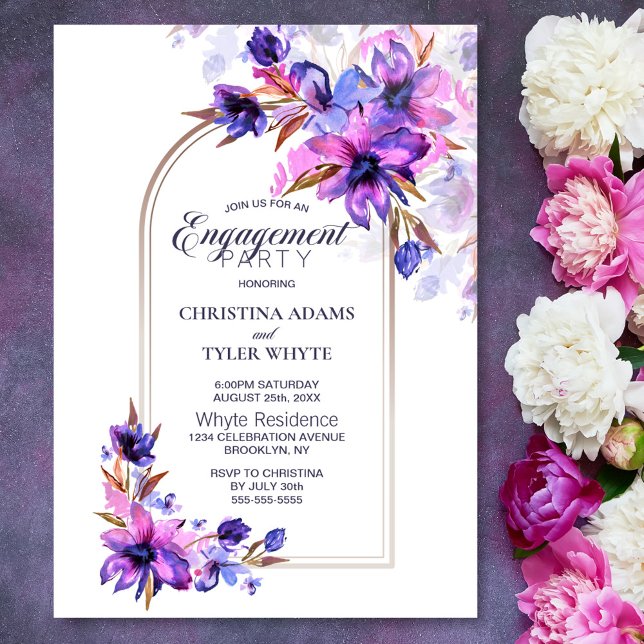 Purple Watercolor Floral Arch Engagement Party Invitation (Creator Uploaded)