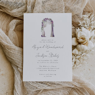 Purple Watercolor Floral Arch Wedding Invitation