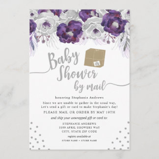 Purple Watercolor Floral Baby Shower by mail Invitation