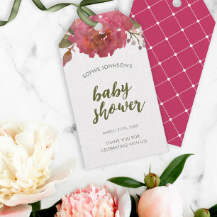 Purple Watercolor Floral Baby Shower Favour Tag