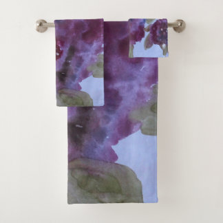 Purple Watercolor Floral Bath Towel Set