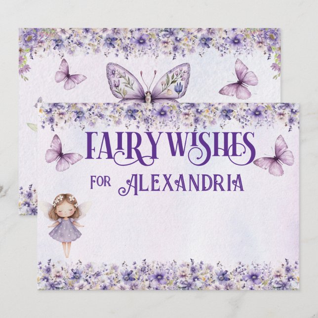 Purple Watercolor Floral Birthday Fairy Wishes Advice Card (Front/Back)