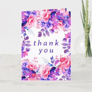 Purple Watercolor Floral Birthday Party Thank You  Card