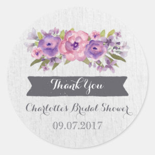 Purple Watercolor Floral Bridal Shower Favour Tags