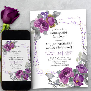 Purple Watercolor Floral Bridesmaids Luncheon Invitation