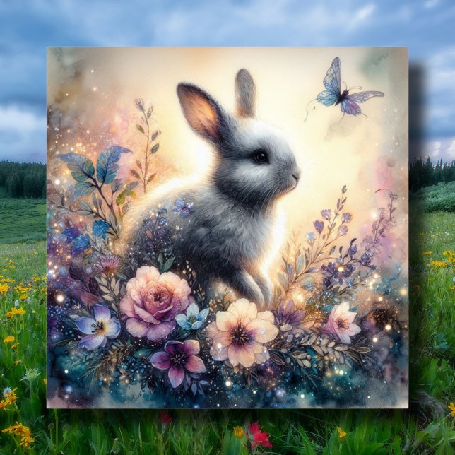 Purple Watercolor Floral Bunny Christian Easter  Holiday Card (Creator Uploaded)