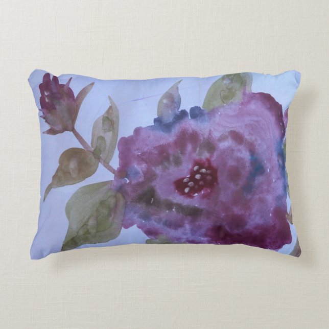 Purple Watercolor Floral Decorative Cushion (Front)