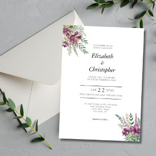 Purple Watercolor Floral Elegant Modern Wedding Invitation