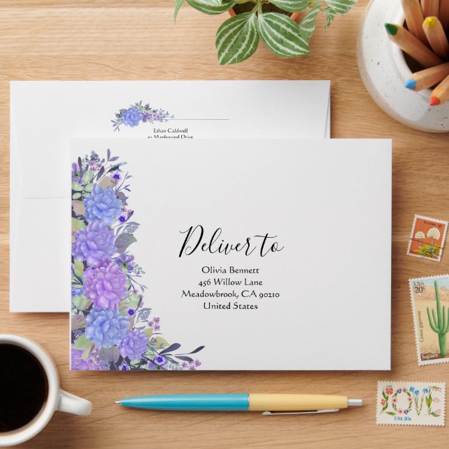 Purple  Watercolor Floral Envelope (Desk)