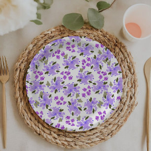 Purple Watercolor Floral Garden Paper Plates