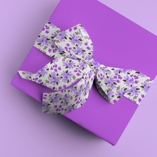 Purple Watercolor Floral Garden Satin Ribbon (Purple floral garden watercolor grosgrain or satin ribbon.)