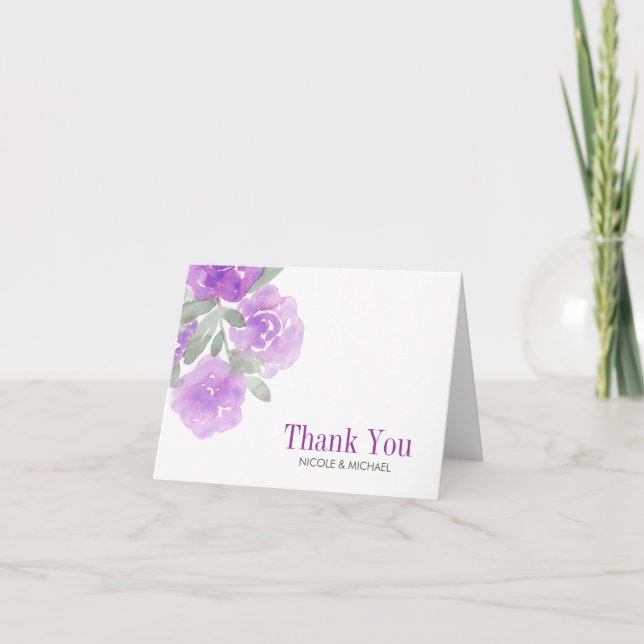 Purple Watercolor Floral Garden Thank You Card (Front)