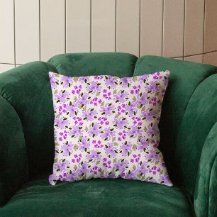 Purple Watercolor Floral Garden Throw Pillow
