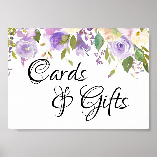 Purple Watercolor Floral Gifts and Cards Sign (Front)