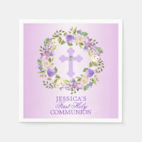 Purple Watercolor Floral Girl First Holy Communion