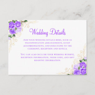 Purple Watercolor Floral Gold Wedding Details Enclosure Card