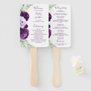 Purple Watercolor Floral Greenery Wedding Program Hand Fan