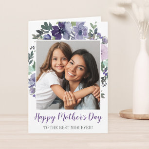 Purple Watercolor Floral Happy Mother's Day Photo Card