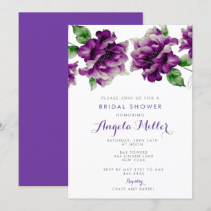 Purple watercolor floral invitation