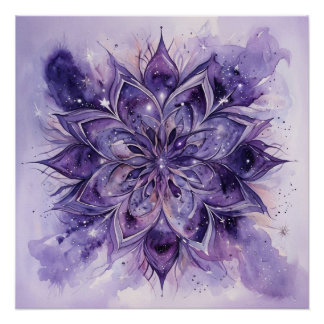 Purple Watercolor Floral Mandala Poster