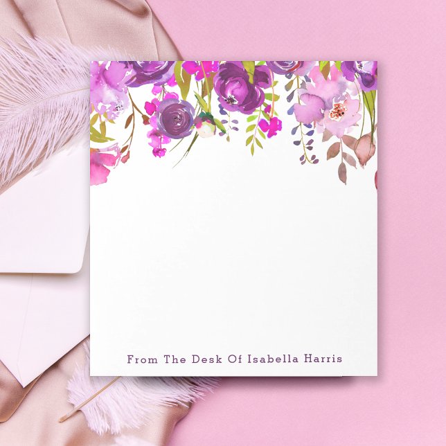 Purple Watercolor Floral Name Personalised Notepad (Creator Uploaded)