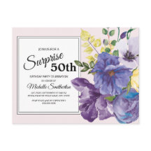 Purple Watercolor Floral on Pink 50th Birthday