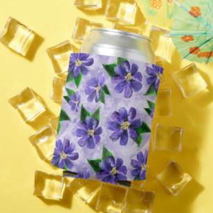 Purple Watercolor Floral Pattern Periwinkle Wash Can Cooler