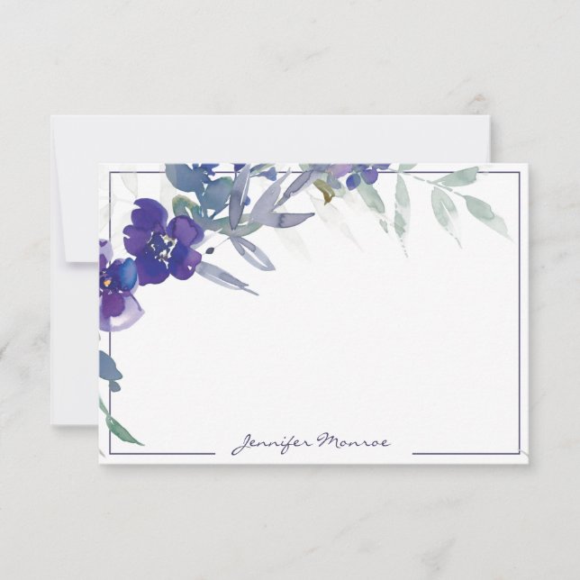 Purple watercolor floral personalised card (Front)