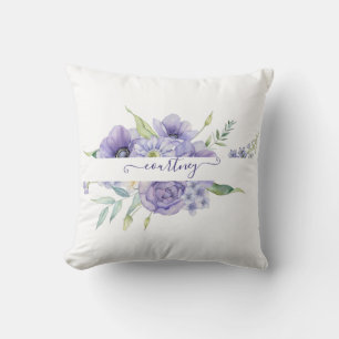 Purple watercolor floral personalised  cushion