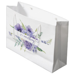 Purple watercolor floral personalised   large gift bag