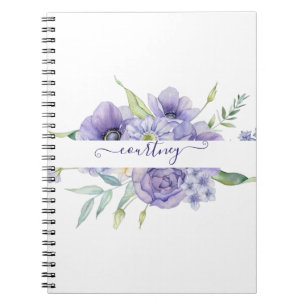 Purple watercolor floral personalised   notebook