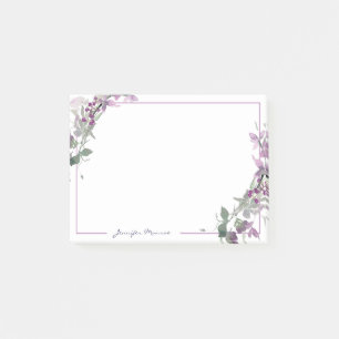 Purple watercolor floral personalised post-it notes