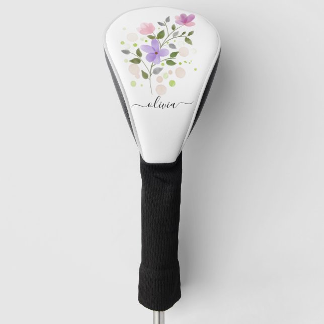 Purple WaterColor Floral Personalised stylish  Golf Head Cover (Front)