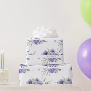 Purple watercolor floral personalised   wrapping p paper