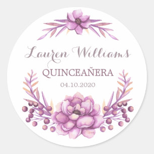 Purple watercolor floral quinceanera Sticker