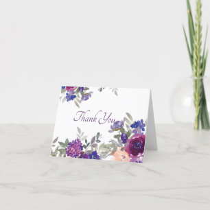 Purple watercolor floral thank you card