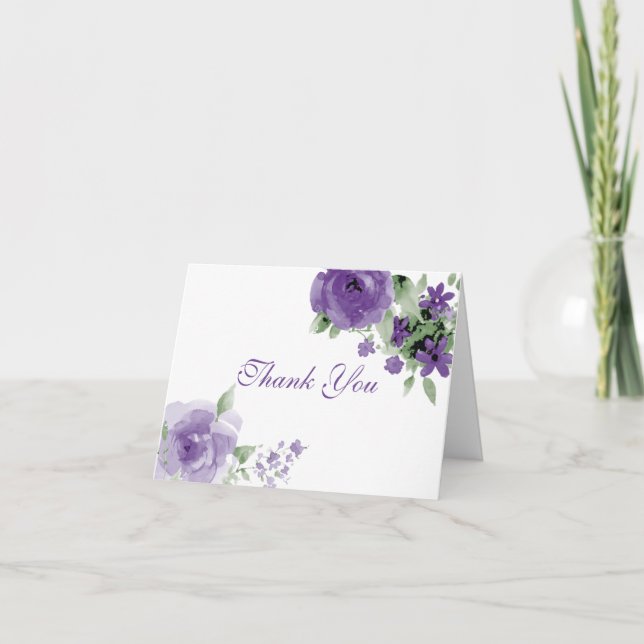 Purple Watercolor Floral Thank You Cards (Front)