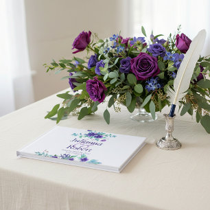 Purple watercolor floral wedding guest book