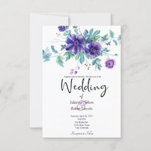 Purple watercolor floral wedding invitation