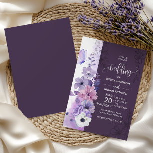 Purple Watercolor Floral Wedding Invitation