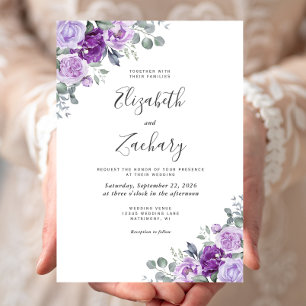 Purple Watercolor Floral Wedding Invitation