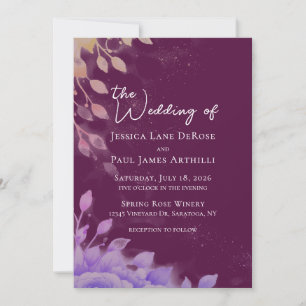 Purple Watercolor Floral Wedding Invitation