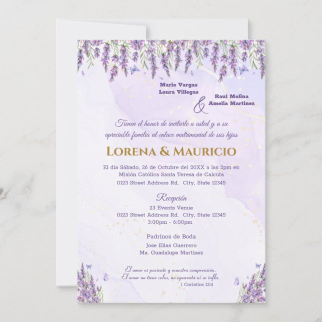 Purple Watercolor Floral Wedding Invitations (Front)