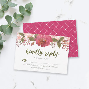 Purple Watercolor Floral Wedding Kindly Reply RSVP Card