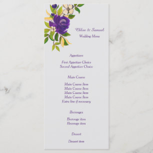 Purple Watercolor Floral Wedding Menu