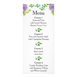 Purple watercolor floral wedding menu